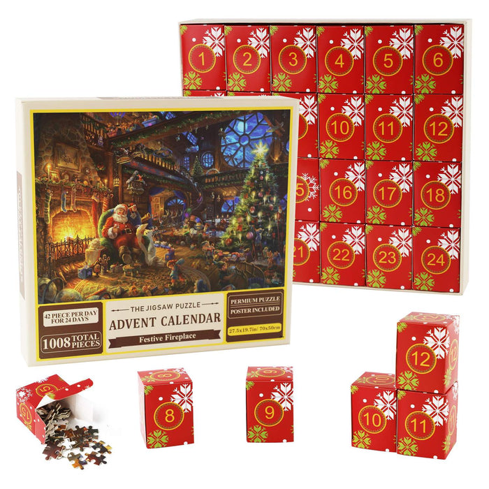 Pussel julkalender 2024, 1008 pusselbitar 24 dagars FirePlace Adventskalender