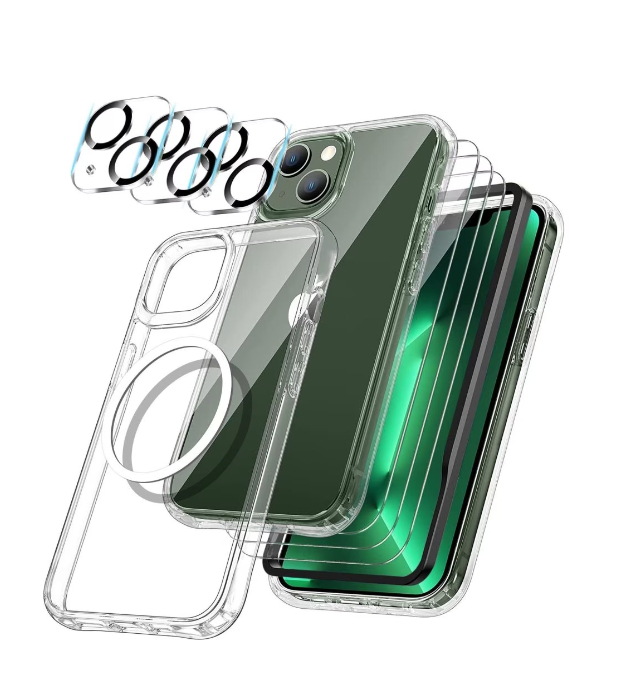 [9-PACK] Compatible with iPhone 14 Models - 6x Tempered Glass + 1x Silicone TPU Case + Mounting Frame