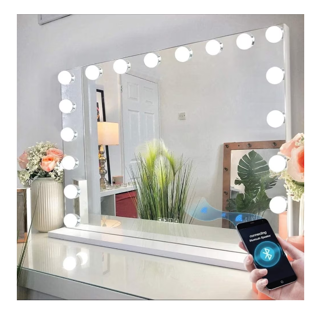 Bluetooth Hollywood mirror with lighting, 15 dimmer LED lights, makeup mirror