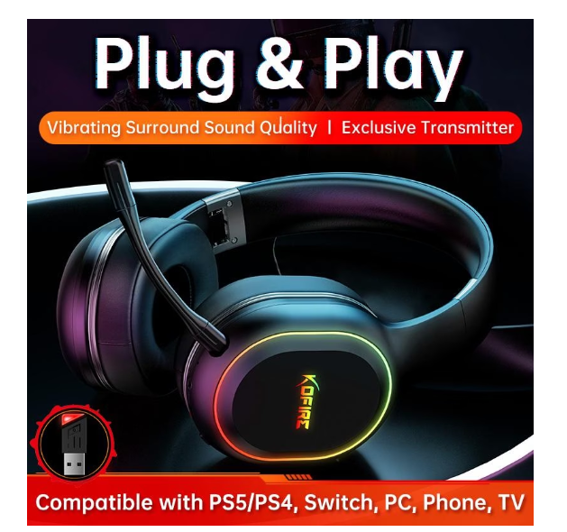 Gaming Headphones with Mic KOFIRE UG05 - Wireless up to 40 hours, compatible with Ps4/Ps5 PC