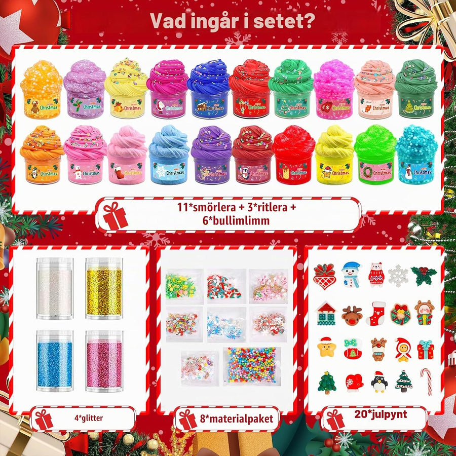 Slime-adventskalender 2026 – 24 luckor med slime och juldekorationer
