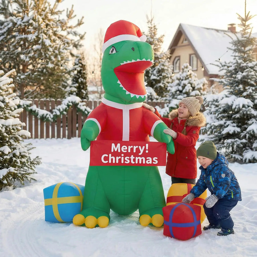 Uppblåsbar juldinosaurie 180 cm med LED