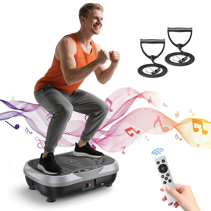 Träning på vibrationsplattan med musik