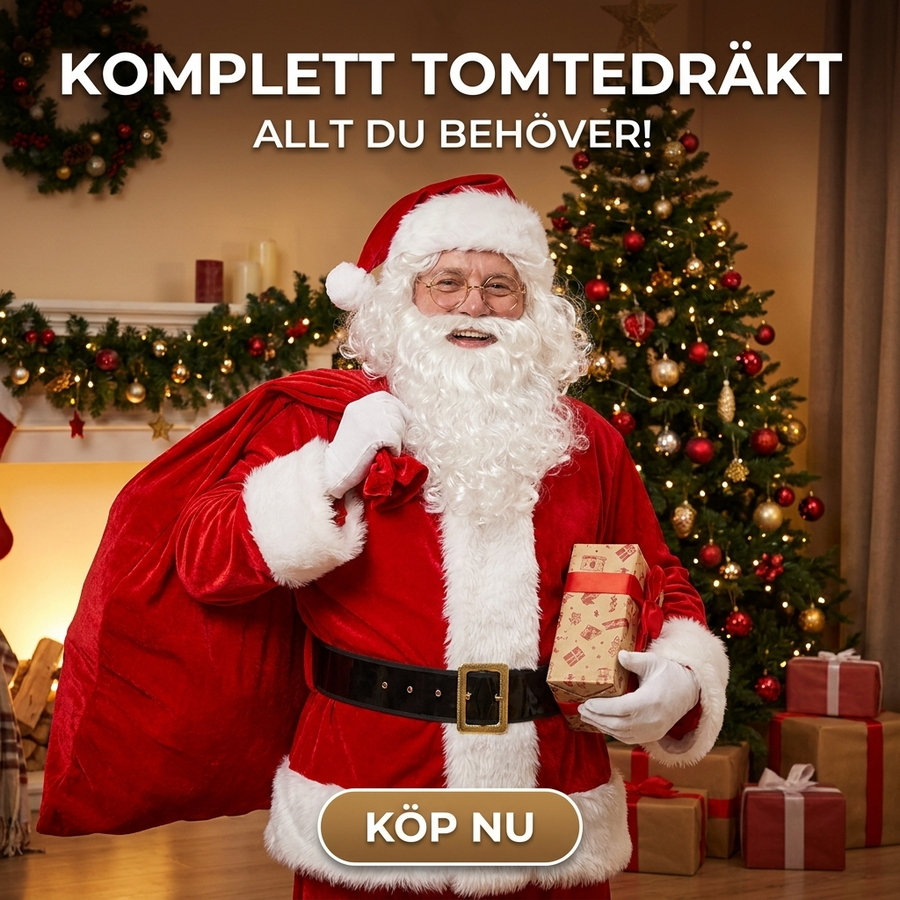 Tomtedräkt 11 delar komplett set – jultomte-kostym för vuxna (Santa Suit)