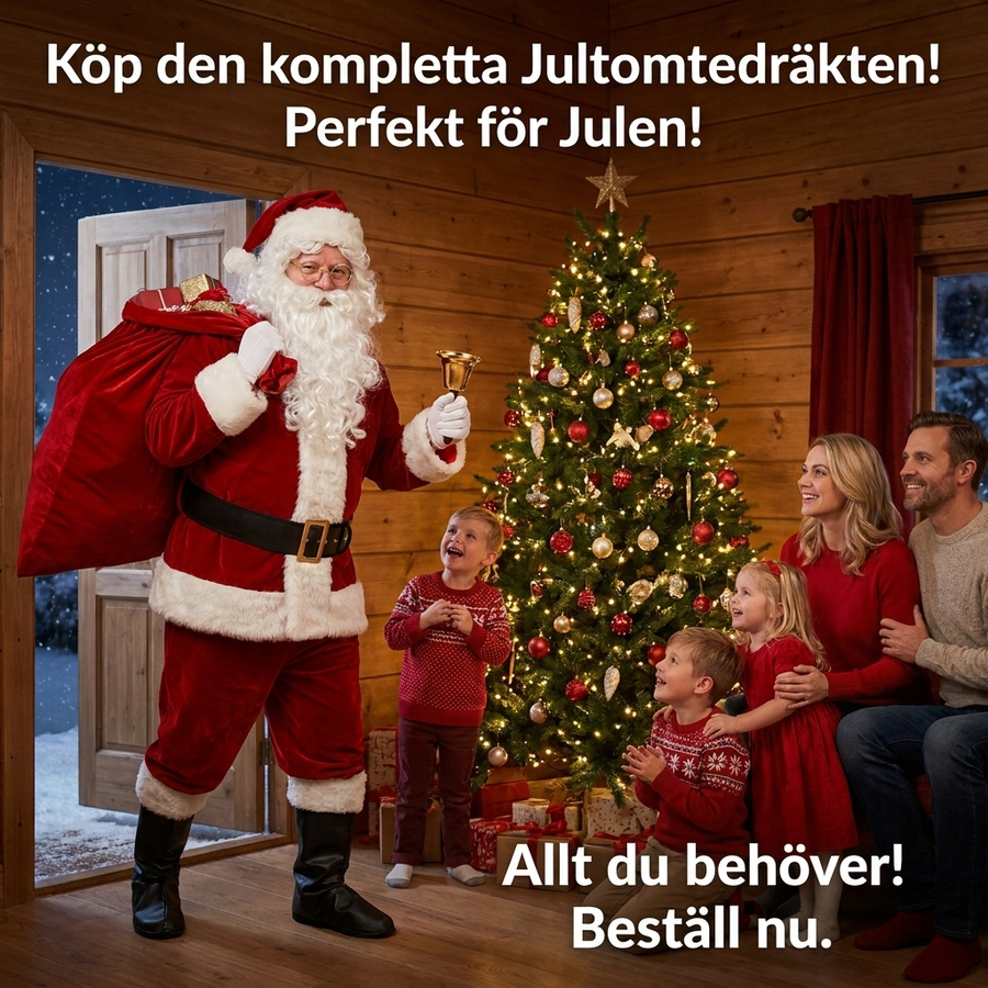 Tomtedräkt 11 delar komplett set – jultomte-kostym för vuxna (Santa Suit)