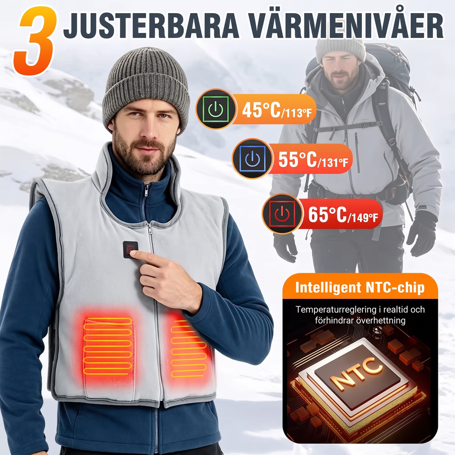 Tre värmenivåer med NTC-temperaturstyrning