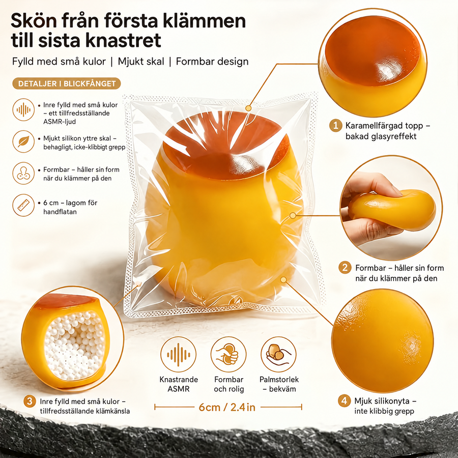 Squishy karamellpudding med kulfyllning