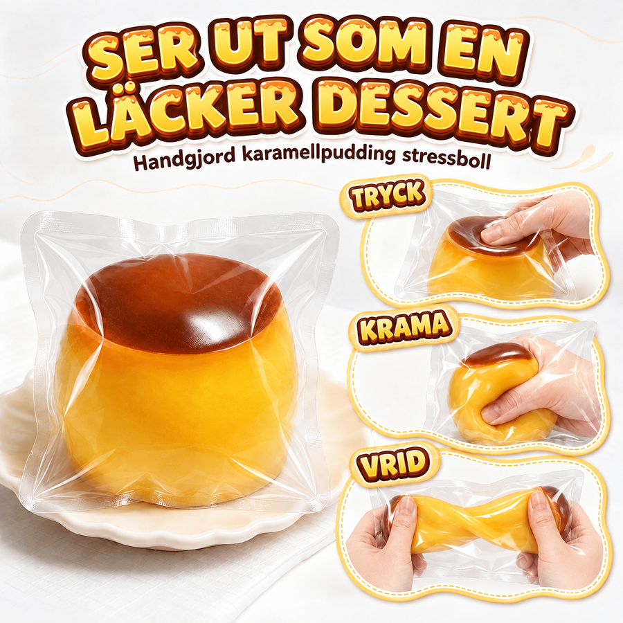 Squishy karamellpudding med kulfyllning