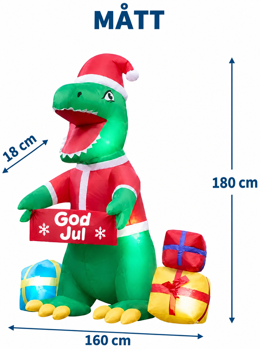Uppblåsbar juldinosaurie 180 cm med LED