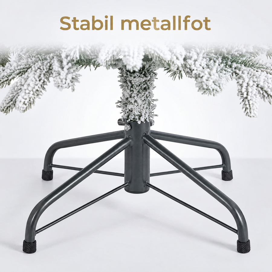 Snöpudrad konstgjord julgran med metallfot