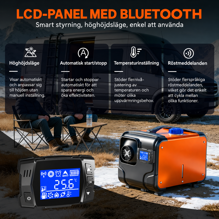 Dieselvärmare med app, fjärrkontroll och LCD-panel