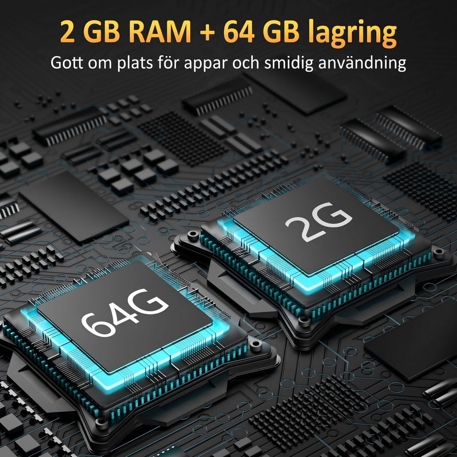 2 GB RAM och 64 GB lagring