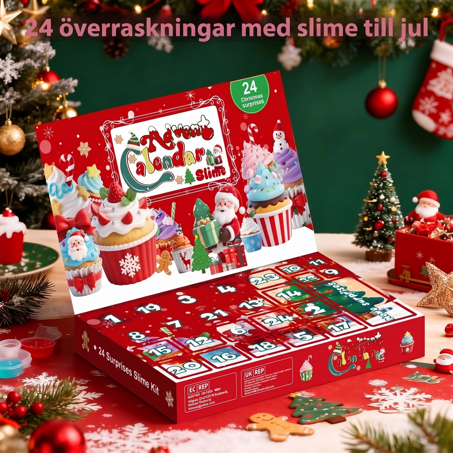 Slime-adventskalender 2026 – 24 luckor med slime och juldekorationer