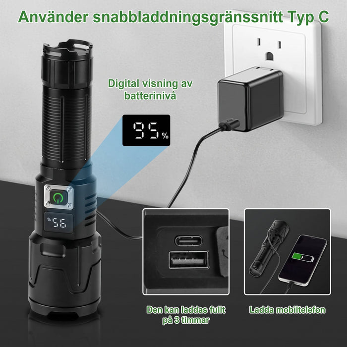LED Ficklampa A09 USB-C-laddning