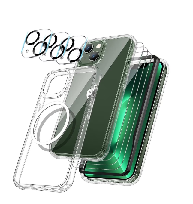 [9-PACK] Kompatibel med iPhone 14-modeller - 6x härdat glas + 1x silikon TPU-fodral + monteringsram