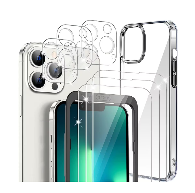 Compatible with iPhone 13 Models [7-PACK] 6x Tempered Glass + Lens + 1x Silicone Case