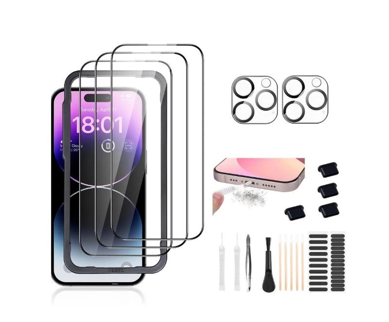 8-pack kompatibel med iPhone-modeller Skärmskydd i härdat glas Linsskydd Rengöring