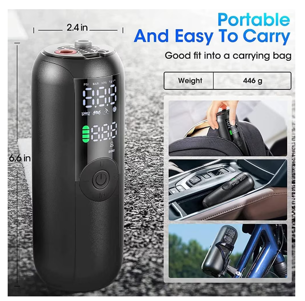 Battery-Powered Portable Pump for Electric Scooter, Car, Bicycle - 150PSI Tire Inflator Compressor