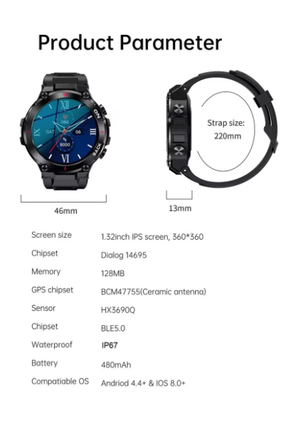K37 Smart Watch Blood Pressure Heart Rate Waterproof IP67