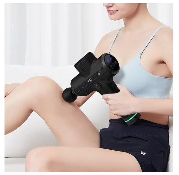 Massage gun with LCD touch screen, 20 modes, and 8 attachments
