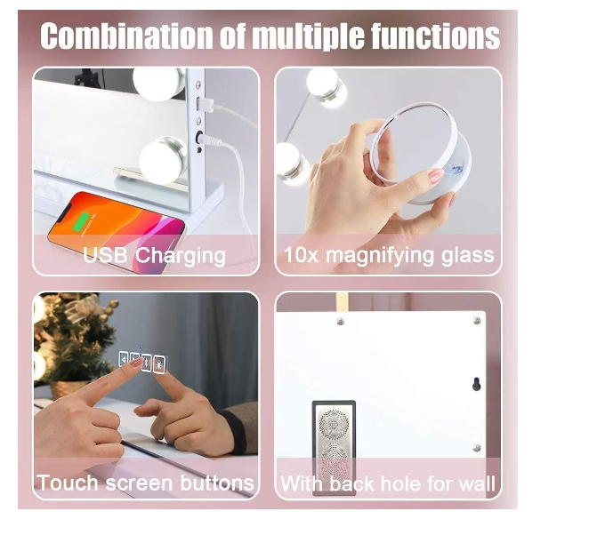 Bluetooth Hollywood mirror with lighting, 15 dimmer LED lights, makeup mirror