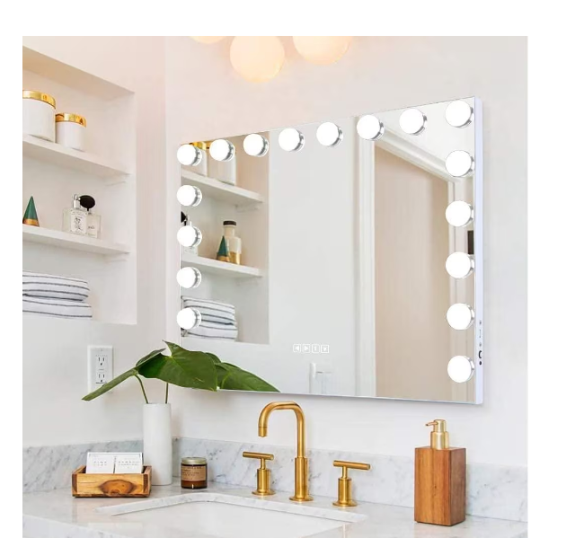 Bluetooth Hollywood mirror with lighting, 15 dimmer LED lights, makeup mirror