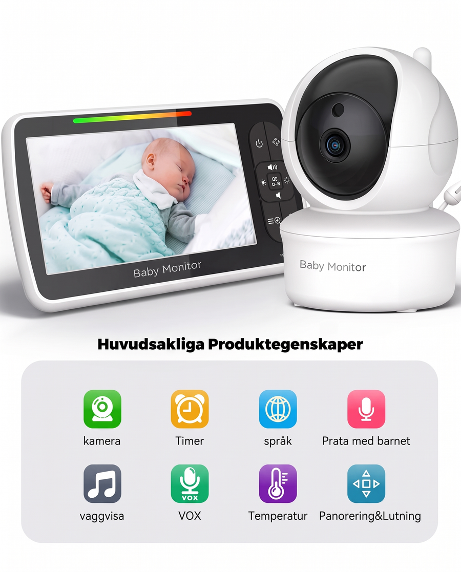 Babyvakt med 5-tums skärm – produktbild 3