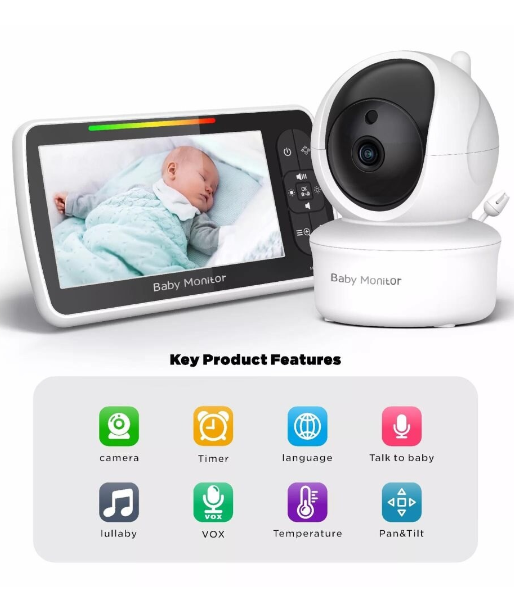 Babymonitor - Baby Monitor with 5-inch Screen Plug & Play Baby Monitor