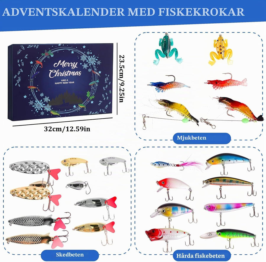 Fiskekalender 2026 – adventskalender med 24 fiskedrag för sportfiskare