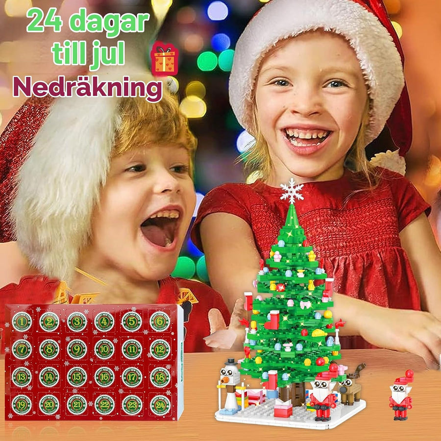Adventskalender julgran byggklossar – 779 bitar med snögubbe