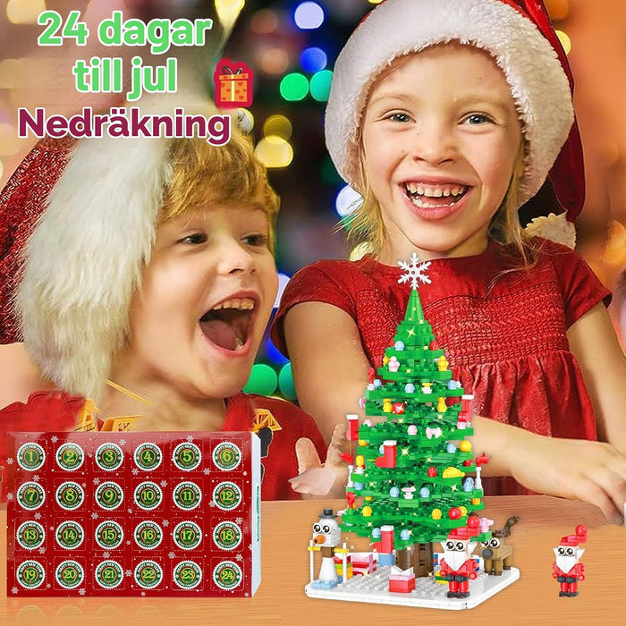 Adventskalender julgran byggklossar – 779 bitar med snögubbe