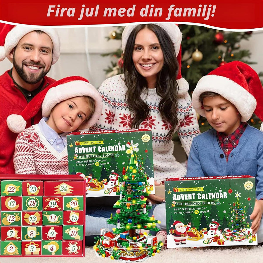 Adventskalender julgran byggklossar – 701 bitar med tomte och renar