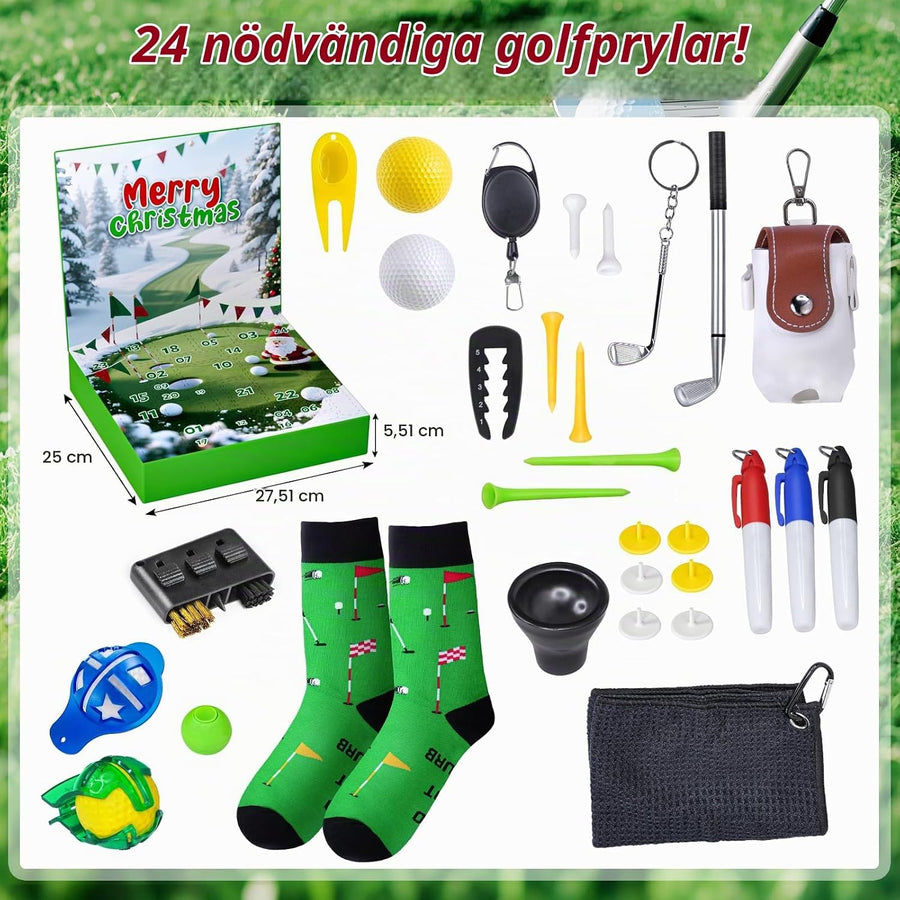Golfkalender 2026 – adventskalender med 24 golftillbehör