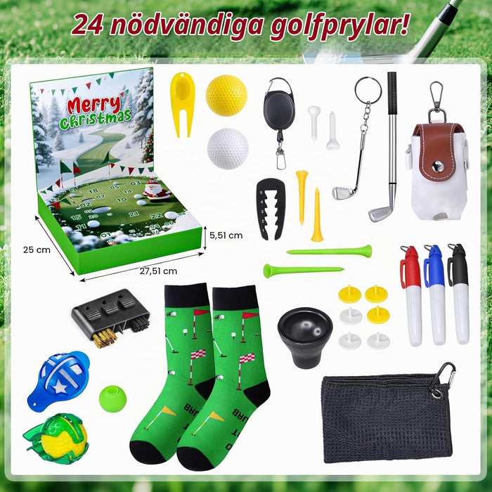 Golfkalender 2026 – adventskalender med 24 golftillbehör