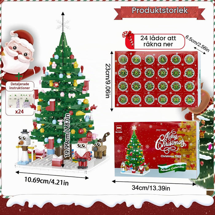 Adventskalender julgran byggklossar – 779 bitar med snögubbe