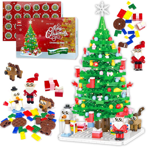 Adventskalender julgran byggklossar – 779 bitar med snögubbe