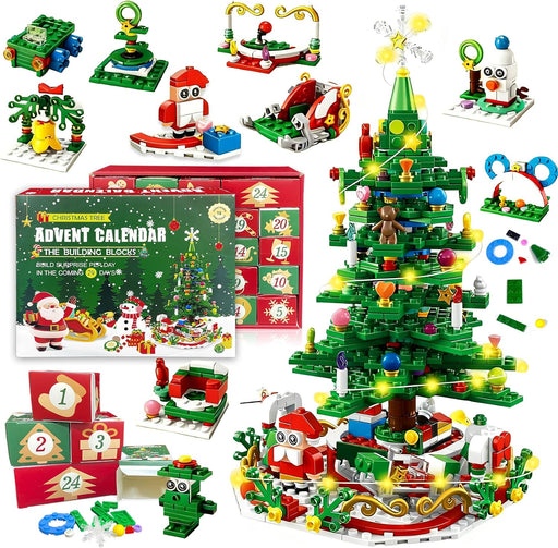 Adventskalender julgran byggklossar – 701 bitar med tomte och renar
