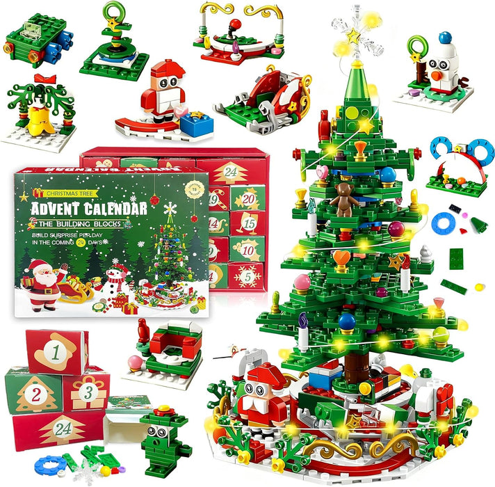 Adventskalender julgran byggklossar – 701 bitar med tomte och renar