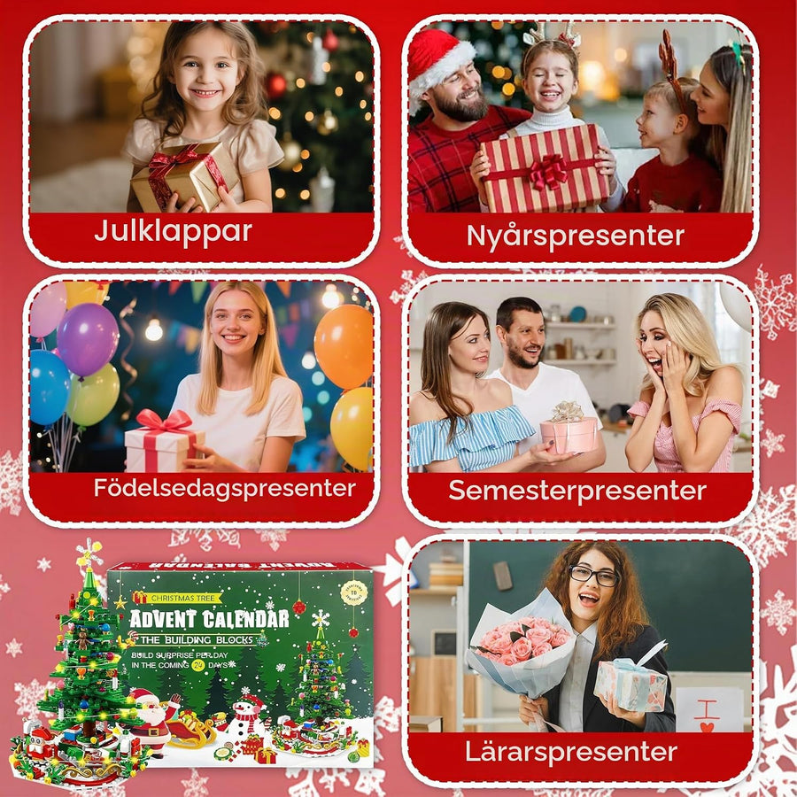 Adventskalender julgran byggklossar – 701 bitar med tomte och renar