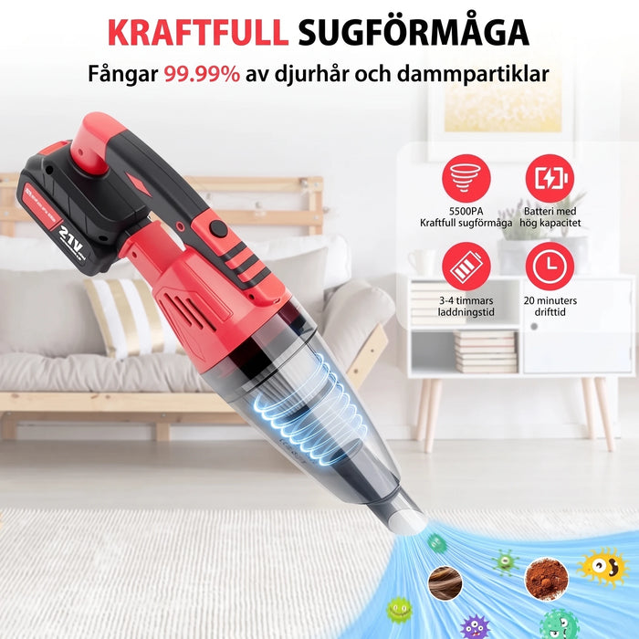 Handdammsugare med stark sugkraft i vardagsrummet