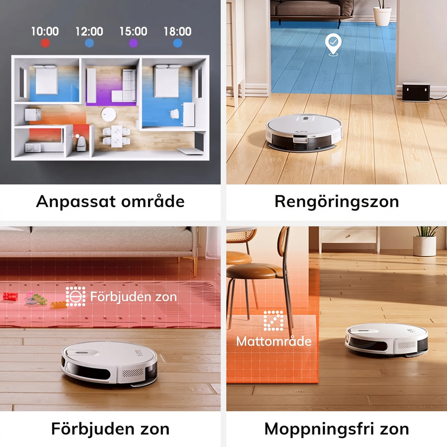 Rumsval, zonstädning, no-go-zon och no-mop-zon i appen