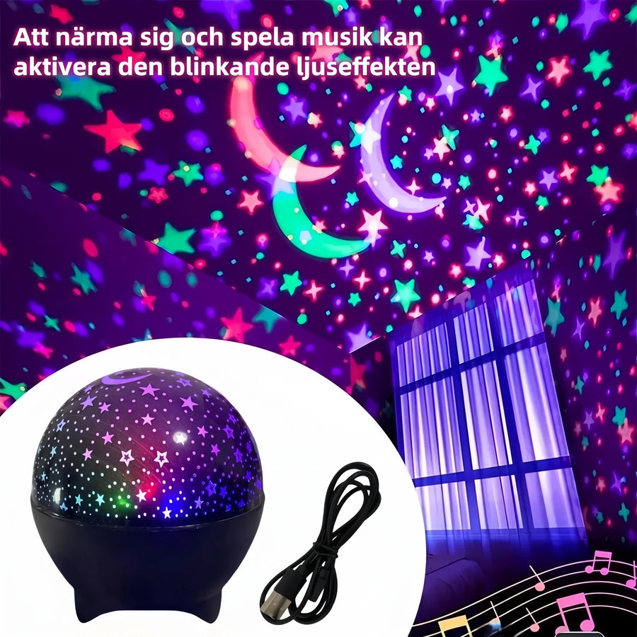 Stjärnprojektor med USB-kabel och ljudstyrda effekter