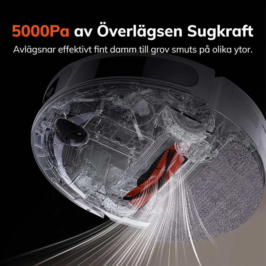 Genomskuren robotdammsugare som visar 5000 Pa sugkraft
