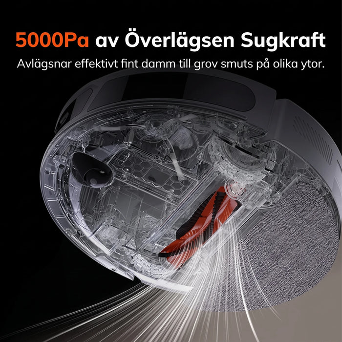 Genomskuren robotdammsugare som visar 5000 Pa sugkraft