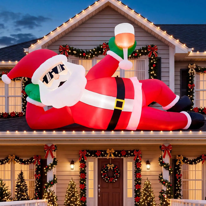 Uppblåsbar liggande tomte 275 cm med LED