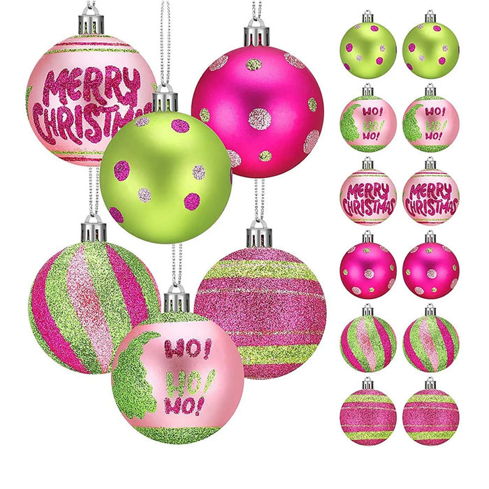 Julgranskulor i trä 24-pack 8 cm rosa och grön – bild 8