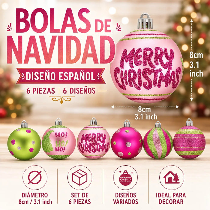 Julgranskulor i trä 24-pack 8 cm rosa och grön – bild 5