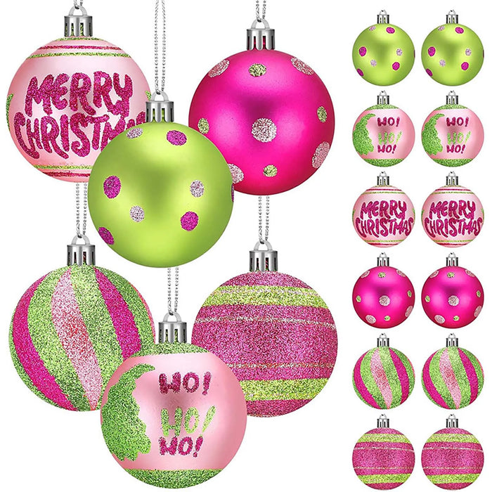 Julgranskulor i trä 24-pack 8 cm rosa och grön – bild 9