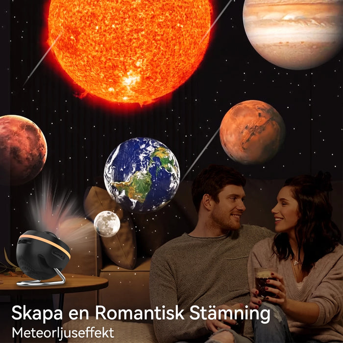 Romantisk stämning med planeter och meteorljus