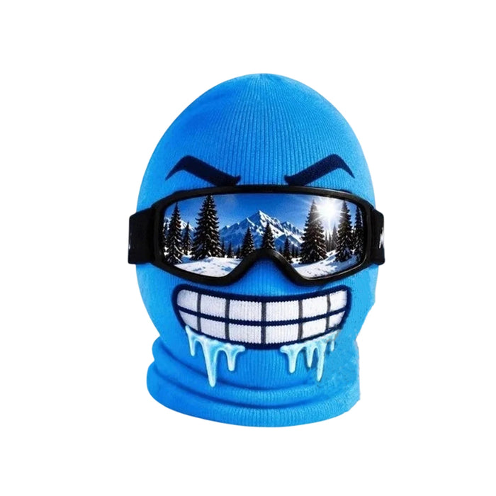 Blå skidmask med iständer